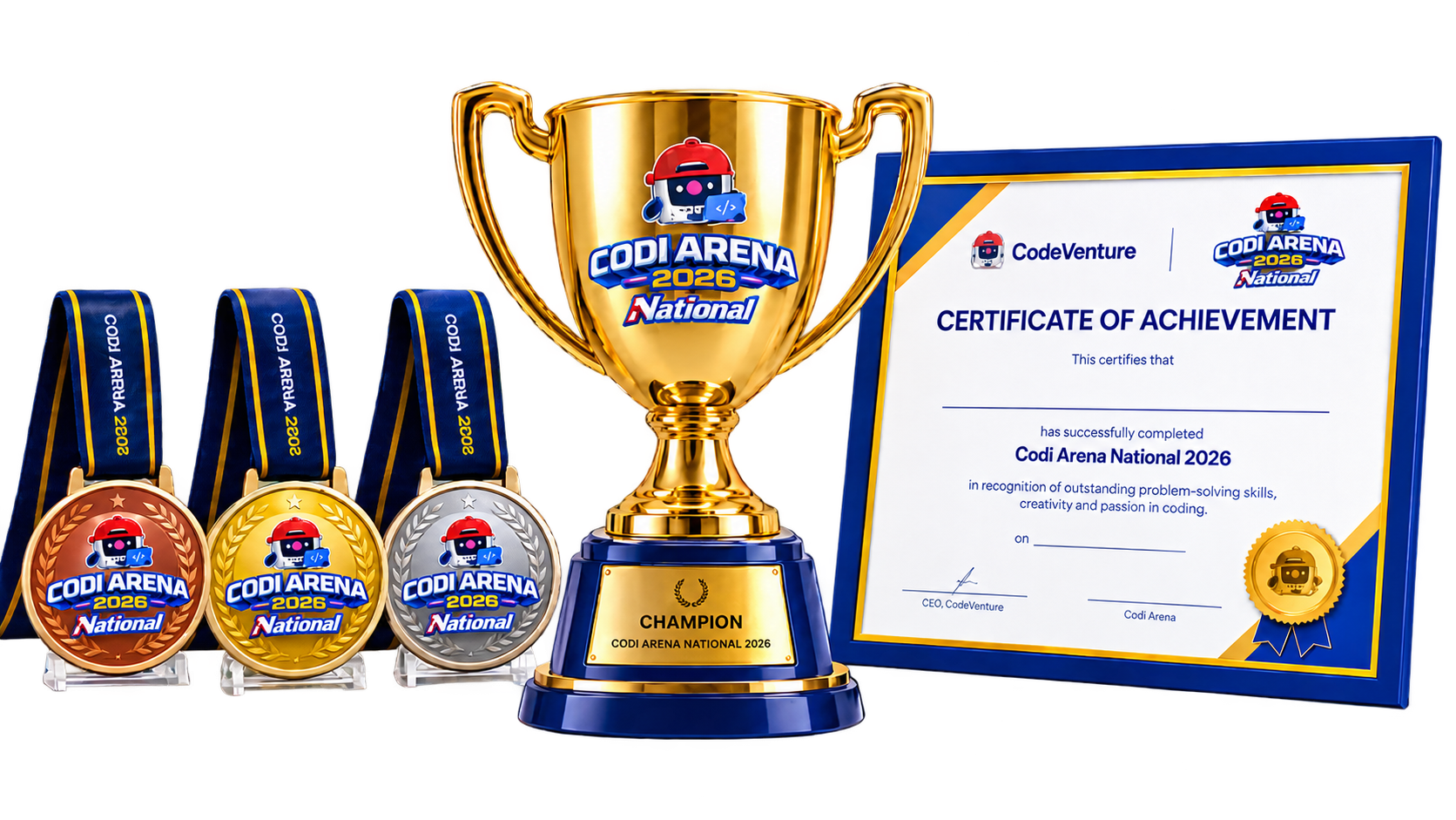 เหรียญทอง เหรียญเงิน เหรียญทองแดง ถ้วยรางวัล และเกียรติบัตร Codi Arena National 2026